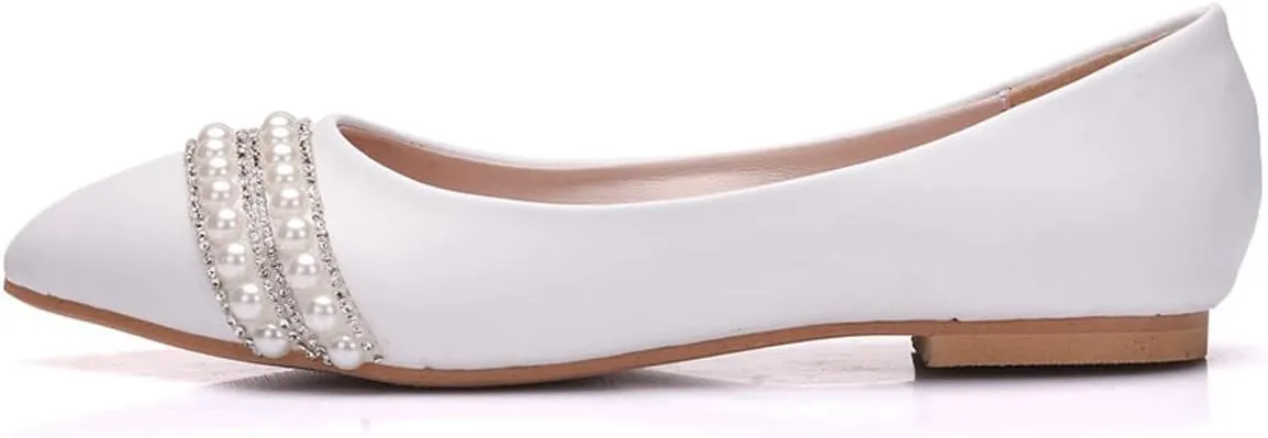 Women's Casual Lace Flower Ballet Flats, Pointy Toe Bridal Wedding Shoes Slip on Dressy Shoes