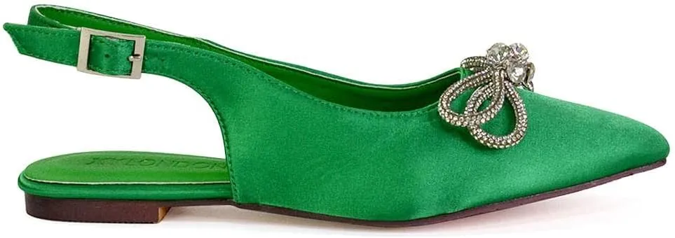 Womens Flat Bow Slingback Ladies Pointed Toe Bridal Satin Shoes Size