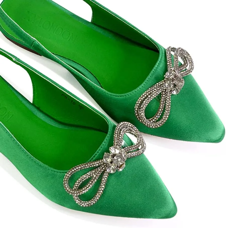 Womens Flat Bow Slingback Ladies Pointed Toe Bridal Satin Shoes Size