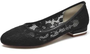 Women's Lace Floral Ballet Flat Flats Bridal Pump Shoes Closed Round Toe Office Work Church Wedding Party Dress Flat Shoes