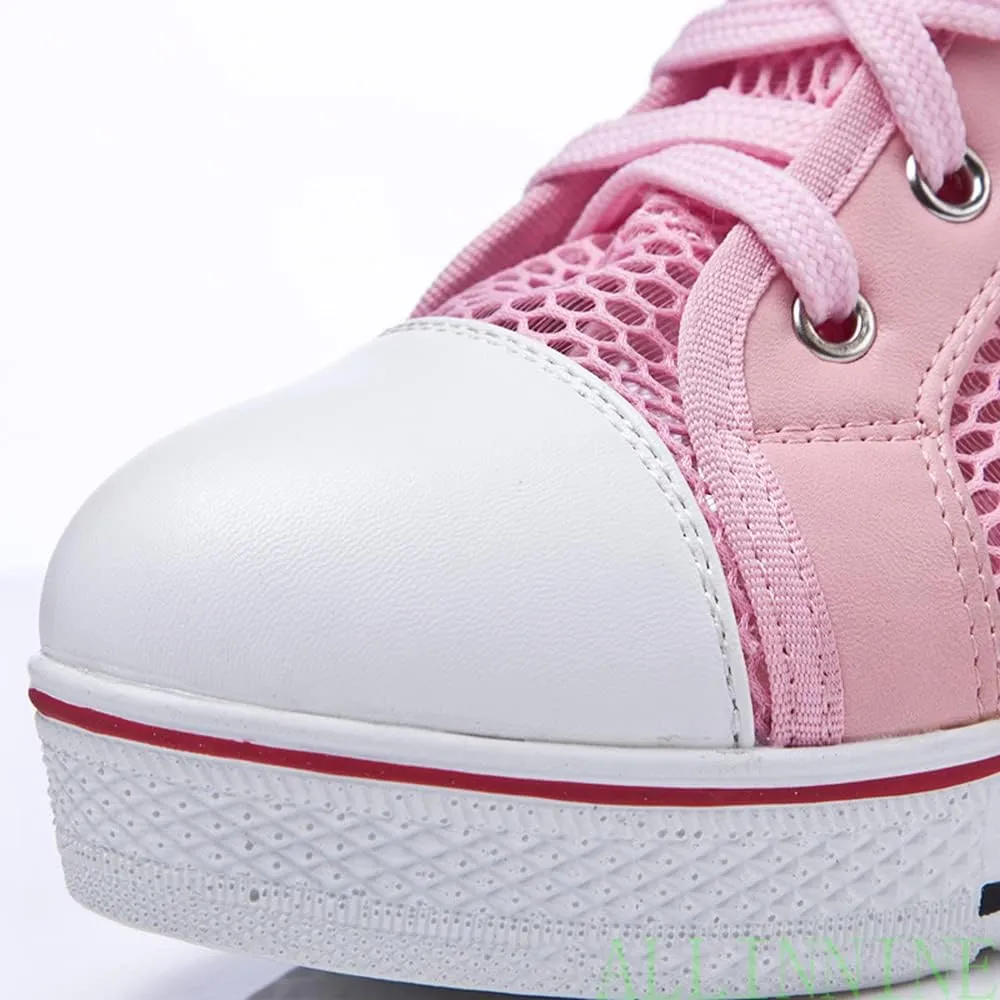 Women's Sneaker Shoes High Heel Fashionable Canvas Shoes High Tube Lace Up Wedge Edge Zipper Slope Angle Shoes Size 4-11