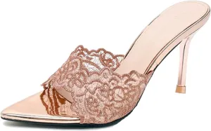 Women's Stiletto Pointed Open Toe Slip on Heeled Sandals Sexy High Heel Mule Sandals Slip-on Porm Party Wedding Dress Shoes