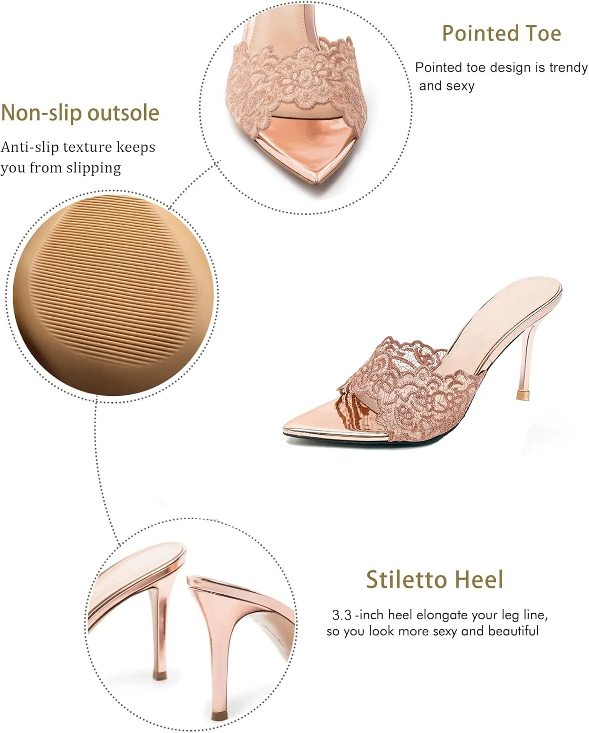 Women's Stiletto Pointed Open Toe Slip on Heeled Sandals Sexy High Heel Mule Sandals Slip-on Porm Party Wedding Dress Shoes