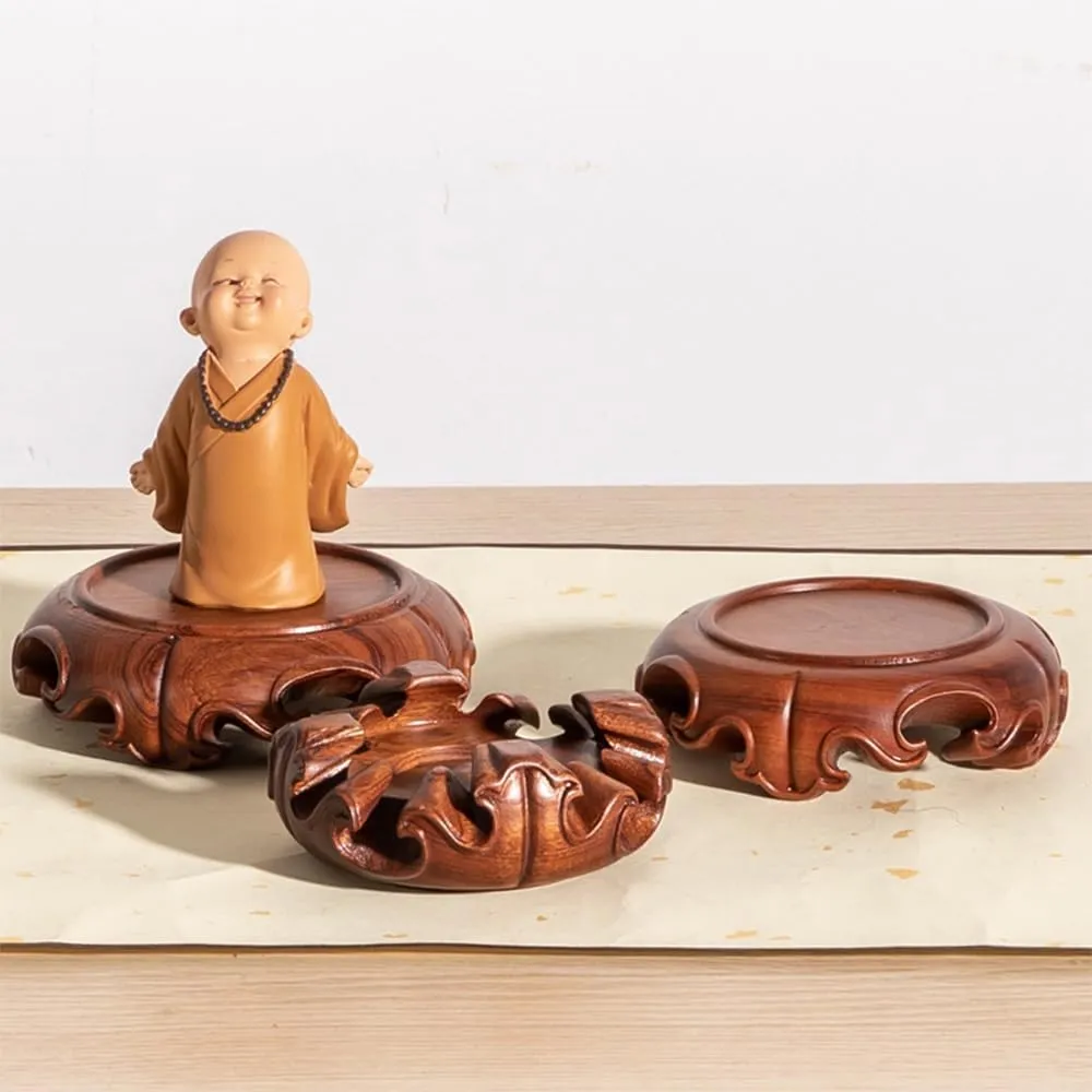 Wooden Home Furniture Mahogany Pedestal Stand Handmade Oriental Carving Decor Vase Porcelain Round Display Base