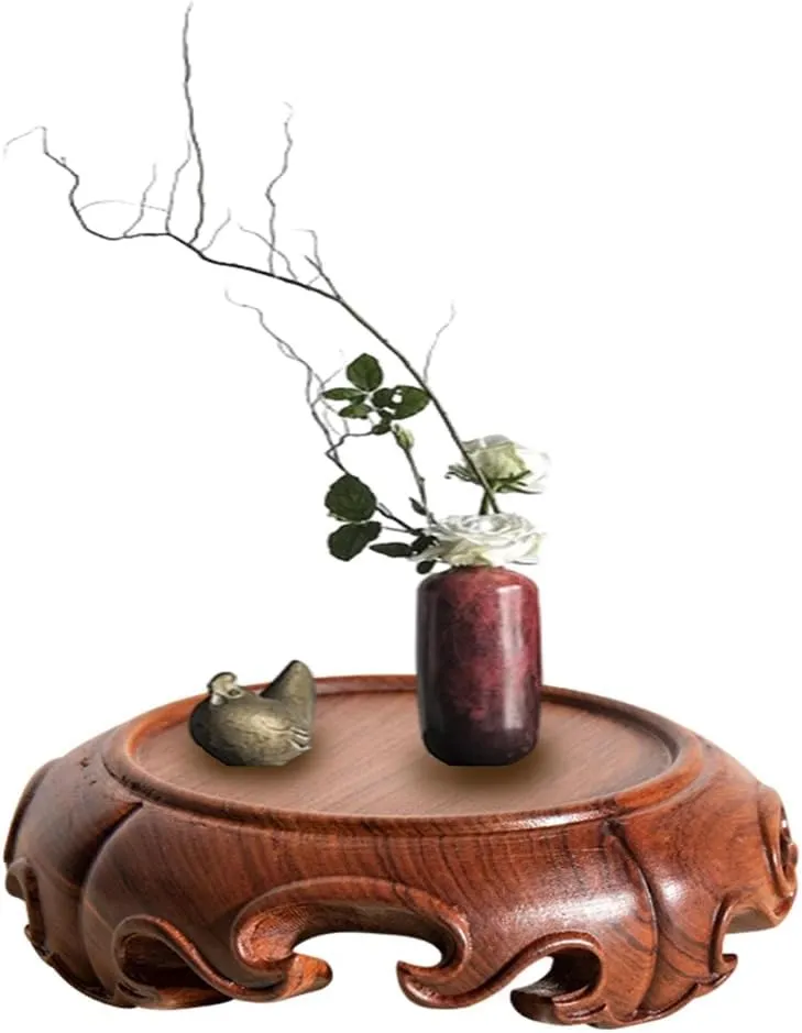 Wooden Home Furniture Mahogany Pedestal Stand Handmade Oriental Carving Decor Vase Porcelain Round Display Base