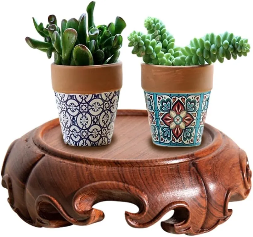 Wooden Home Furniture Mahogany Pedestal Stand Handmade Oriental Carving Decor Vase Porcelain Round Display Base