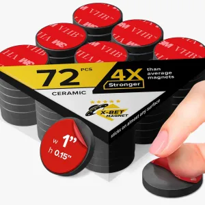 X-bet MAGNET Heavy Duty Adhesive Magnets for Crafts - Ultra Strong 1" Round Sticky Magnet for Whiteboard & Fridge - DIY, Planning & Organization (1", 72 pcs)