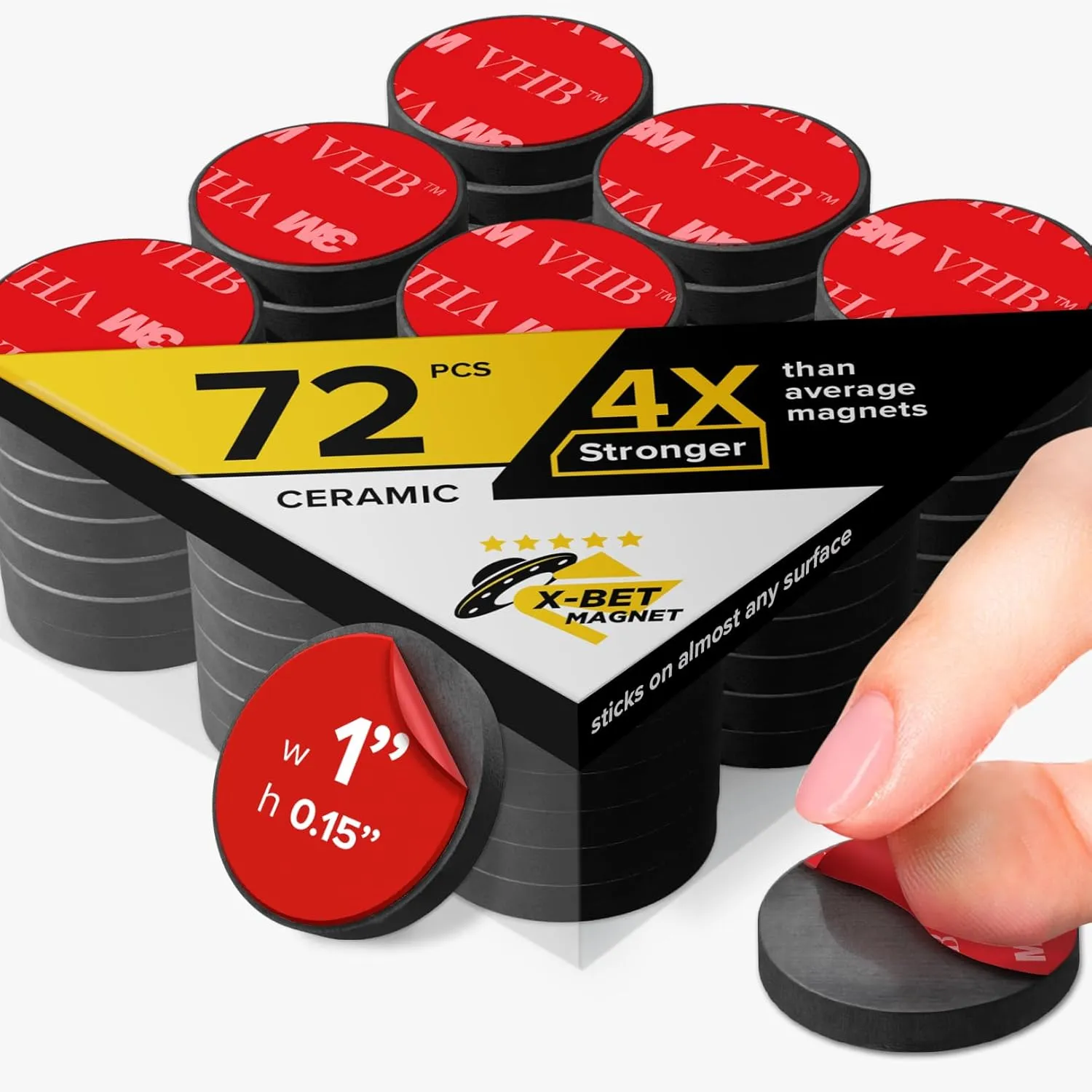 X-bet MAGNET Heavy Duty Adhesive Magnets for Crafts - Ultra Strong 1" Round Sticky Magnet for Whiteboard & Fridge - DIY, Planning & Organization (1", 72 pcs)