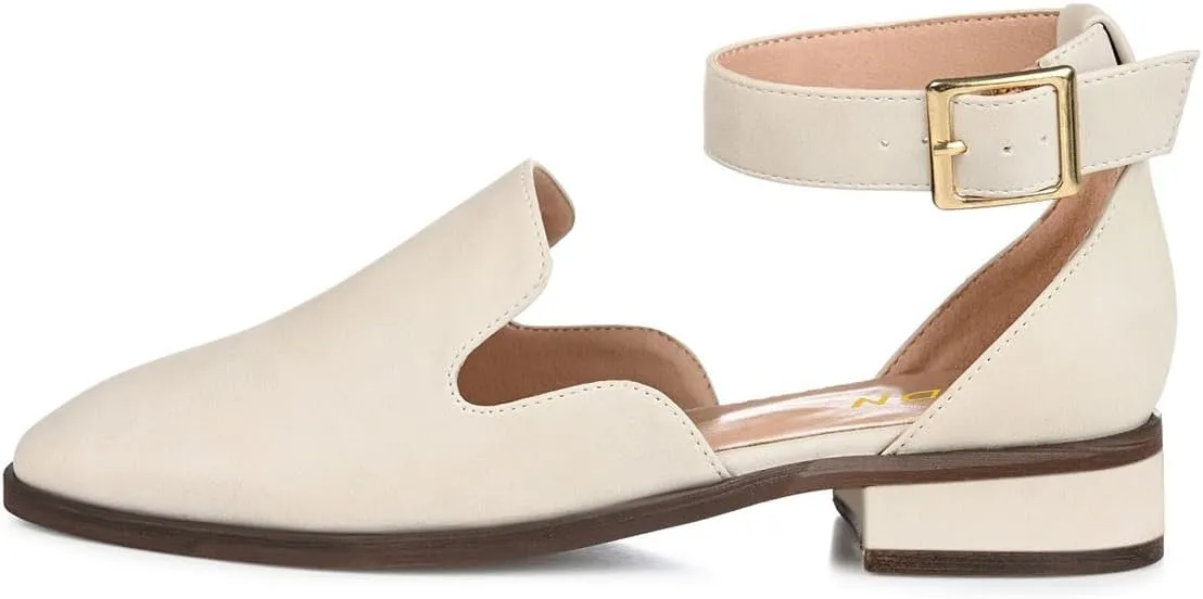 YDN Women's Ankle Strap Buckle Flats Low Chunky Heel Closed Round Toe Sandals Shoes for Holiday Outdoor Dress Size 4-16 US